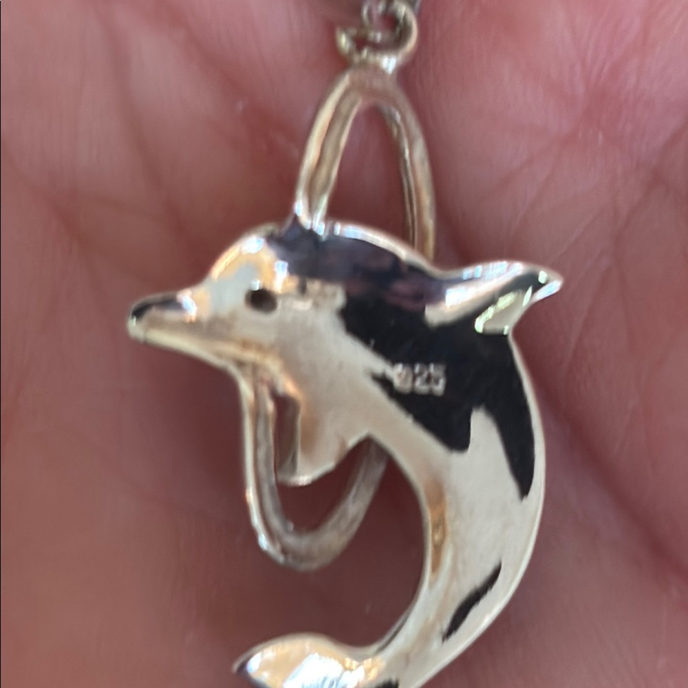 Sterling Silver and Genuine Lapis Jumping Dolphin Pendant - Picture 4 of 4
